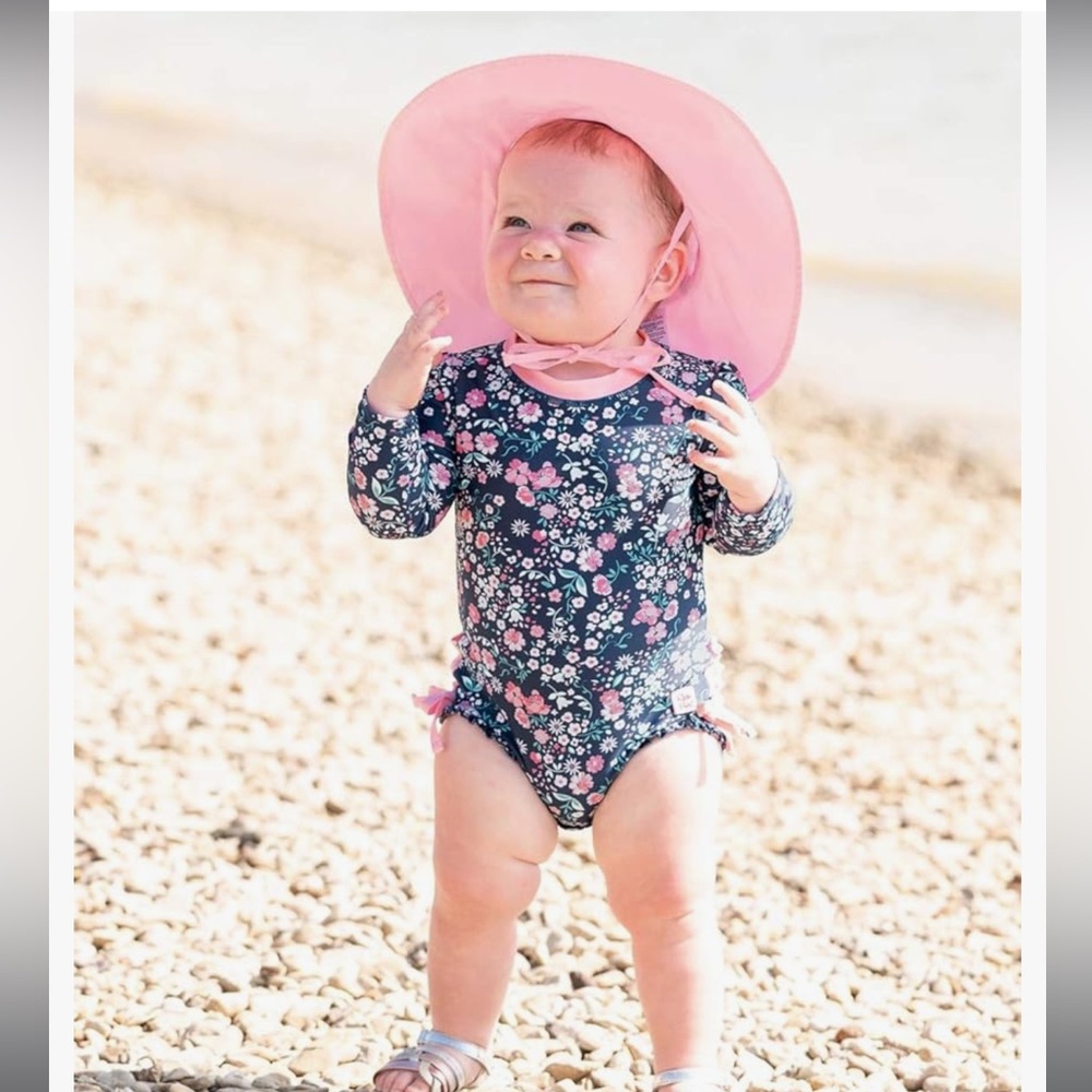 Ruffle Butts Baby Girls UPF 50+ Sun Protection Floral Moonlit Meadow Rash Guard - Picture 4 of 7